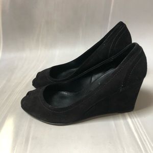 JCrew black, peep-toe wedges